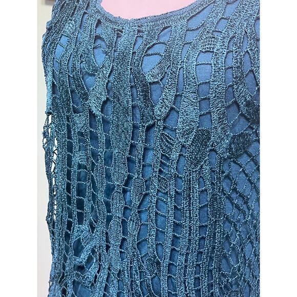 LC Lauren Conrad teal crochet overlay tank top metallic shimmer boho glam M - Picture 3 of 10